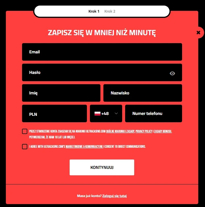 Rejestracja w Ultra Casino