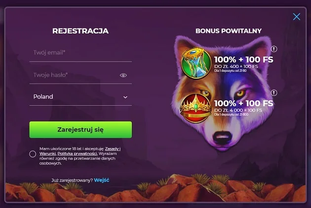 Rejestracja w Wizebets casino