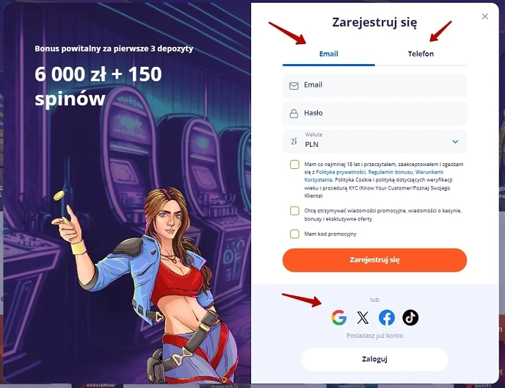 Formularz rejestracyjny VulcanVegas PL