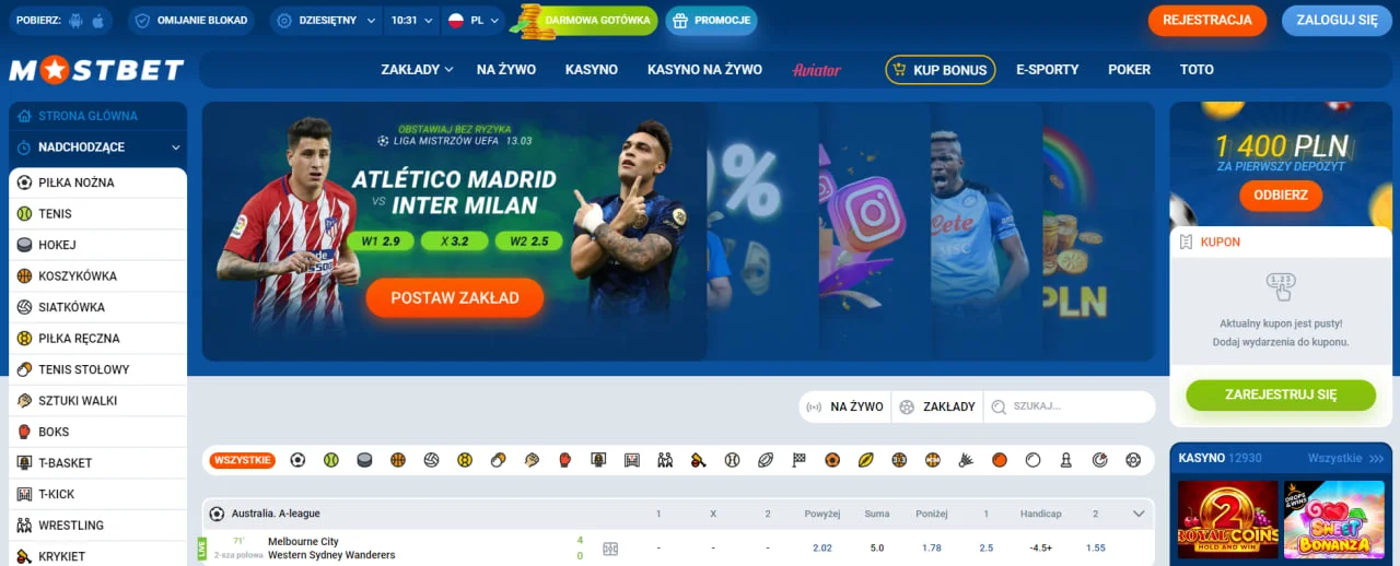 Glowna strona w Mostbet