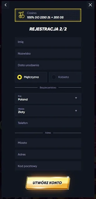 Formularz rejestracyjny w Quickwin Casino nr 3