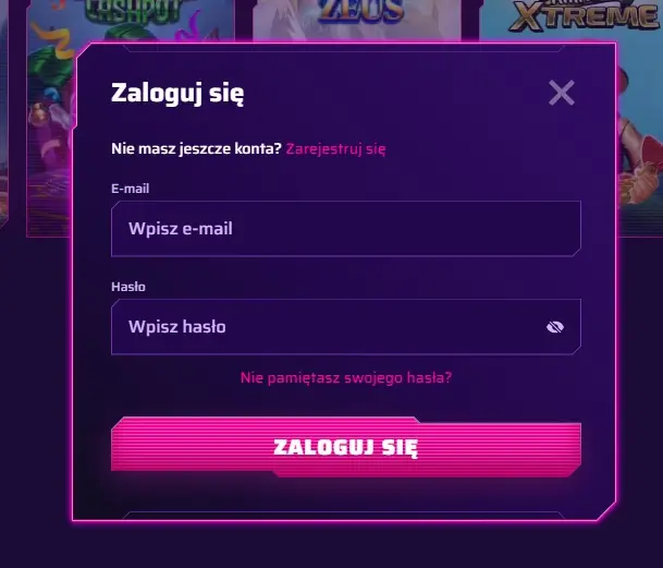 Formularz logowania do Roby Casino