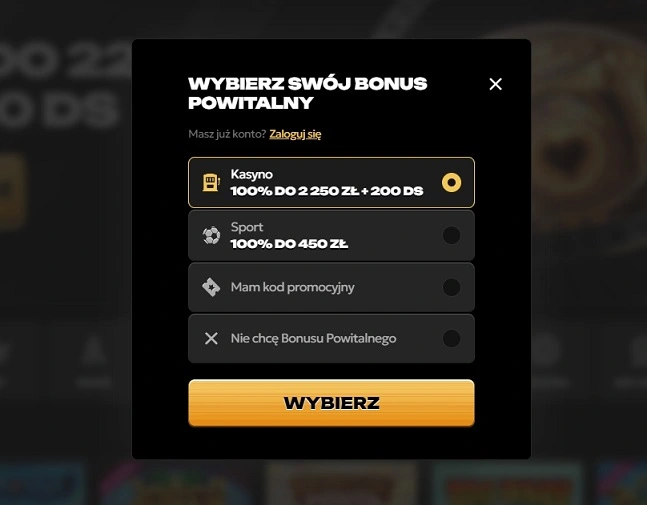 Formularz rejestracyjny w Spinsy Casino