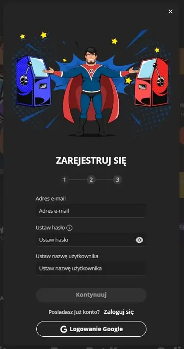 Pierwszy formularz rejestracyjny BruceBet Casino