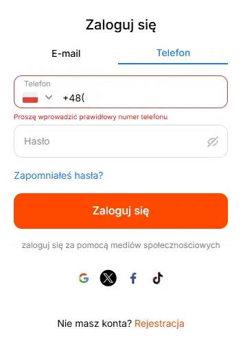 formularz logowania do Casino Vulkan Bet 2 krok