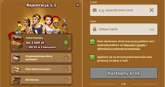 Formularz rejestracji w MyEmpire Casino